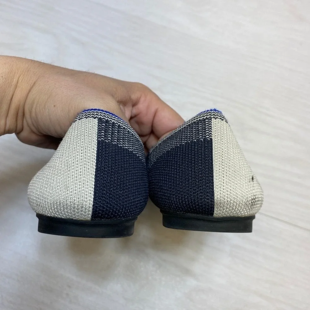 Rothys The Flat Navy Cream Colorblock Round Toe Knit Shoes Womens Size‎ 8